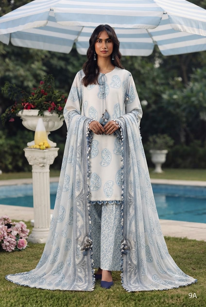 Light Blue Paisley Printed Suit