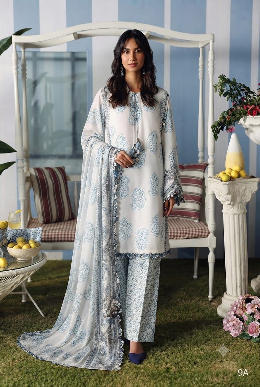 Light Blue Paisley Printed Suit