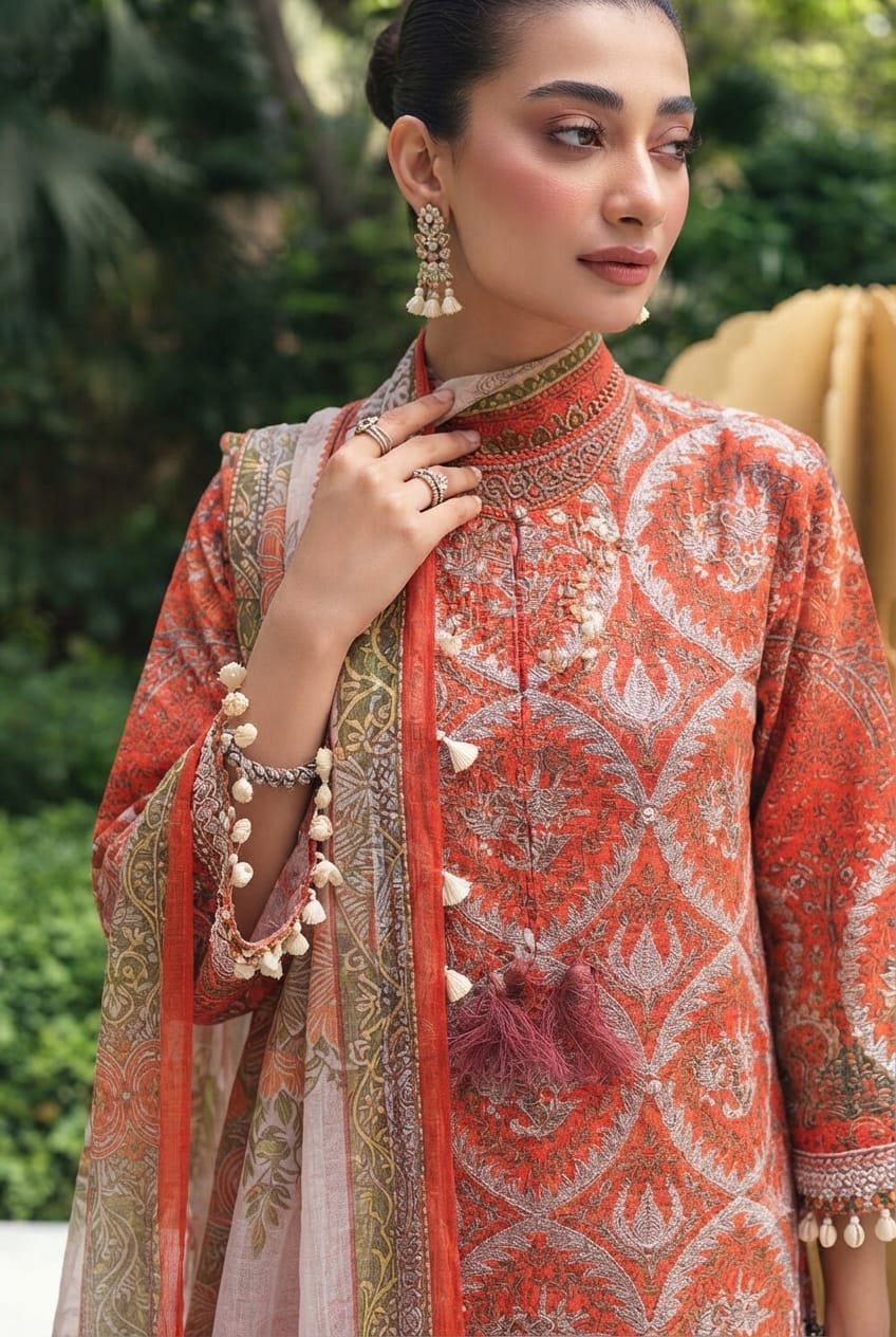 Teal Stripe Floral Embroidered Suit