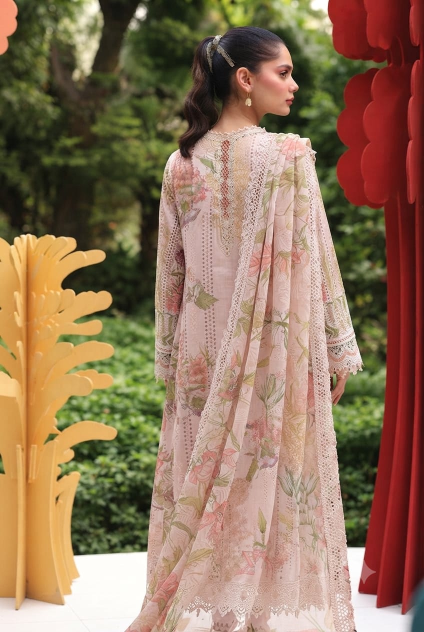 Lilac Floral Print Maxi with Lace Trim